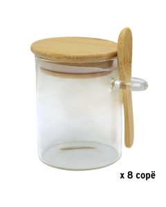 Set me kavanoz konservimi me kapak bambu (8 copë), qelq/bambu, transparente/natyrale, Dia. 6.5 x H 8 cm
