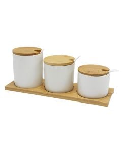 Condiment carrier, ceramic/bamboo, white/natural, 28.5x9.5x11 cm