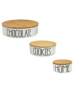 Set me kuti biskotash, qeramikë/bambu, e bardhë/natyrale, Dia. 22.5 / 16.5 / 11.5 cm