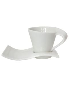 Filxhan kafeje me pjatë, qeramikë, e bardhë, 13.5x6.5 cm