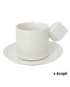 Filxhan kafeje me pjatë, qeramikë, e bardhë, 12.5x7 cm