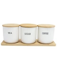 Coffee/sugar holder, ceramic/bamboo, white/natural, 28.2x9.5 cm