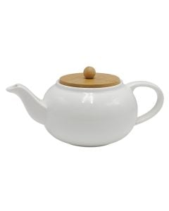 Tea pot with lid, ceramic, ceramic/bamboo, white/natural, 17x12x8 cm