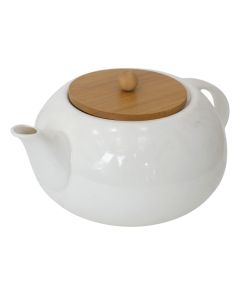 Tea pot with lid, ceramic, ceramic/bamboo, white/natural, 21x14x10 cm