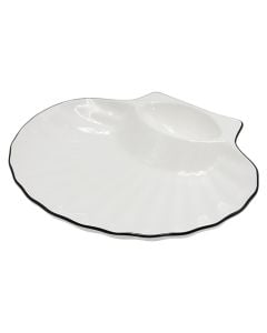 Seashell-shaped plate, ceramic, white with a blue outline, 20.5x23 cm