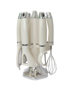 Kitchen accessories and holder (6 pieces), stainless steel/plastic, cream/silver color, Dia. 16 x H 30 cm