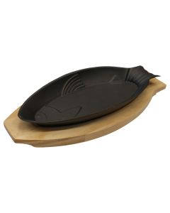 Serving dish, ceramic/wood, black/natural, 30x13 cm