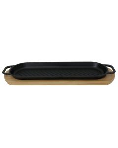 Serving dish, ceramic/wood, black/natural, 38x12 cm
