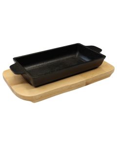 Serving dish, ceramic/wood, black/natural, 21x9.2 cm
