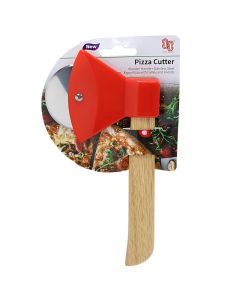 Slicer pizza cutter, wood/stainless steel, brown/red, 19×10 cm