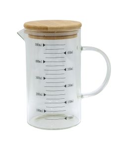 Gotë matëse me kapak, qelq/bambu, transparente/natyrale, 500 ml