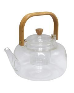 Teapot with filter, glass/bamboo, transparent/natural, 1.2 L / H 10 cm