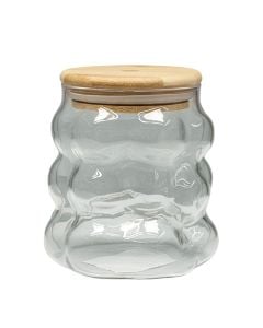 Glass of frappe/juice with lid, glass/bamboo, transparent/natural, Dia. 8.5 x H 10 cm