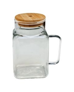 Glass of frappe/juice with lid, glass/bamboo, transparent/natural, Dia. 7 x H 13.5 cm