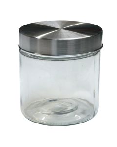 Jar with lid, glass/metalic, transparent/gri, 700 ml / Dia. 11 x H 12 cm