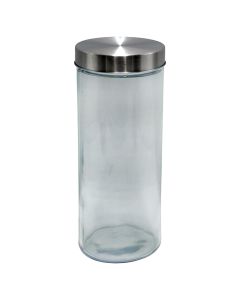 Jar with lid, glass/metalic, transparent/gri, 2 L / Dia. 11 x H 28 cm