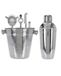 Set për përgatitje kokteil (PK6), inoks, ngjyra argjend, 15x15x24 cm