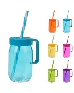 Jar with pipe, glass, assorted colors, 370 ml