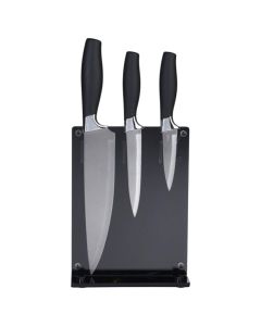 Knife set (Pck3) and holder, stainless steel, black, 19.5/23.5/33.5 cm