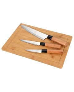 Knife set (Pck3) and cutting board, stainless steel, natural, 21/24.5/33 cm