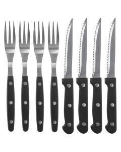Steak knife and fork set (Pck 8), stainless steel, black, 18.8 & 21 cm