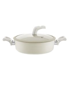 Vega induction shallow pot with glass lid and ceramic non-stick coating, aluminum, cream, 3.55L / Dia. 26 x H 7.5 cm