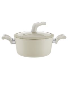 Vega nduction pot with glass lid and ceramic non-stick coating, aluminum, cream, 4.35L / Dia. 24 x H 11 cm