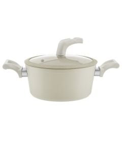 Vega nduction pot with glass lid and ceramic non-stick coating, aluminum, cream, 5.5L / Dia. 26 x H 12 cm