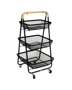 Mayaj 3-tier organizer, steel/wood, black, 48x41.5x86 cm