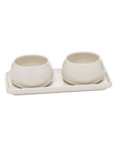 Nora set of antipasti bowls with trays, stoneware, white, 20x10x6.5 cm