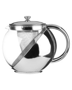 Tea pot with strainer, glass/stainless steel, transparent/silver color, 1.1 L / 17.5x14x14.5 cm