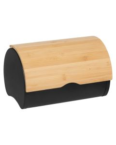 Bread container, steel/bamboo, natural/black, 32x20.5x24 cm