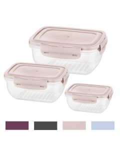 Storage container set Cook&Lock (3 pieces),  PP/Silicone, transparent/assorted colors, 400 / 800 / 1400 ml / 19.5x14.5x8 cm