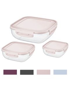Storage container set Cook&Lock (3 pieces),  PP/Silicone, transparent/assorted colors, 350 / 650 / 1100 ml / 17x17x6 cm