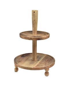 Stand with 2 layer, wood, natural, Dia. 33.5 x H 51 cm
