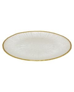 Dessert plate, glass, white with a gold outline, Dia. 21 cm