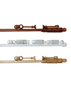Curtain rod set with two ceiling suports and knobs, wooden, assorted colors, 240 cm x 28 mm