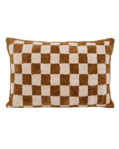 Checkerboard decorative cushion, polyester, brown/beige, 38x58 cm