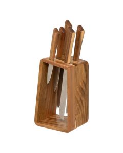 Knife set (PK5) and holder, stainless steel steel/bamboo, silver/brown, 5.2x11.3x36.3 cm