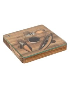 Jules 4-door wine waiter's box, wooden, brown, 16x2.5x16 cm