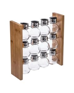 Spice rack, bamboo/glass, transparent/brown, 29.3x9x29.3 cm