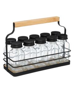 Spice rack, steel/glass, transparent/black, 21.5x9x16 cm