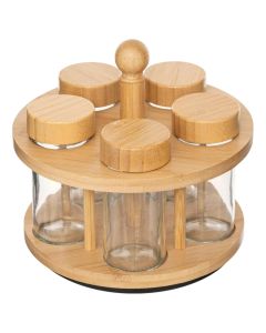Cozy spice rack, bamboo/glass, transparent/natural, Dia. 17 x H 17.5 cm