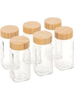 Spice container, glass/bamboo, transparent/natural, 15.3x11.5x15 cm