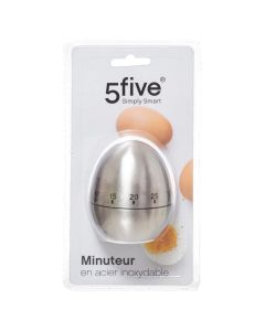 Egg-shaoed kitchen timer, stainless steel, silver color, Dia. 6.1 x H 7.6 cm