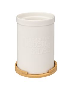 Spoon/fork holders Natureo, stoneware/bamboo, white, Dia. 12.8 x H 18 cm