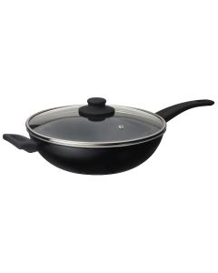 Tigan Wok Roma Alu-Cook me induksion me kapak, alumin, e zezë/transparente, Dia. 28 x H 8.2 cm