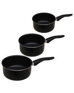 Roma Alu-Cook one handle saucepan set with induction base , aluminium, black, 1/1.5/2 L / Dia. 14/16/18 x H 6.5/7.5/8.5 cm