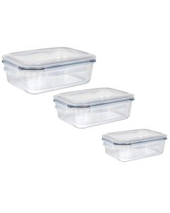 ItalCasa set of hermetic food storage containers with lids (Pck3), glass/PP, transparent/blue, 400ml / 630ml / 1.480ml