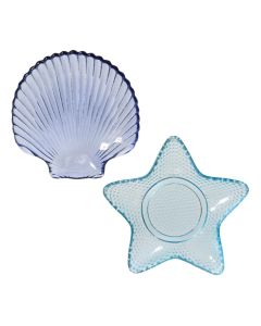 Sea serving plate with mixed shapes, glass, transparent with a blue tint, Dia. 14 x H 2 cm